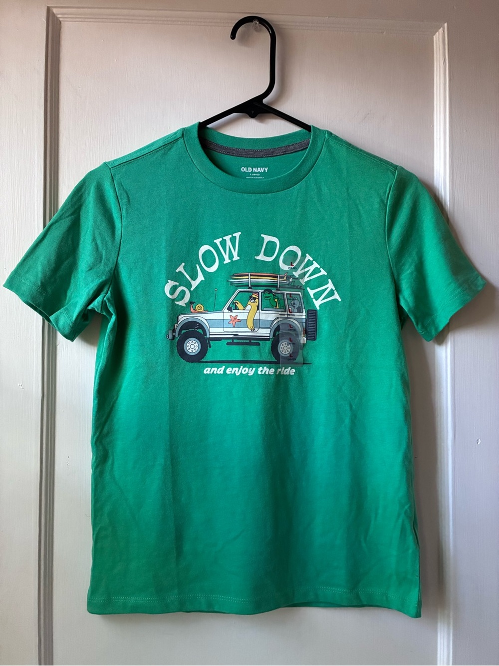 NEW Old Navy Green 'Slow Down' Graphic Tee with vintage Truck Print